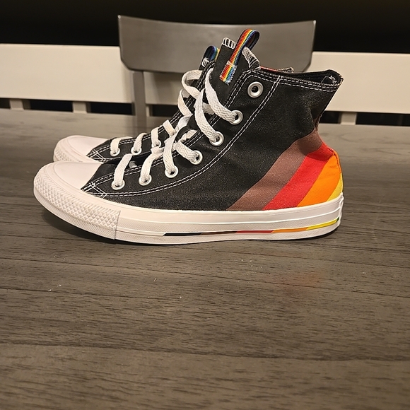 Converse Rainbow Stripe Canvas High Tops - Black with White Sole